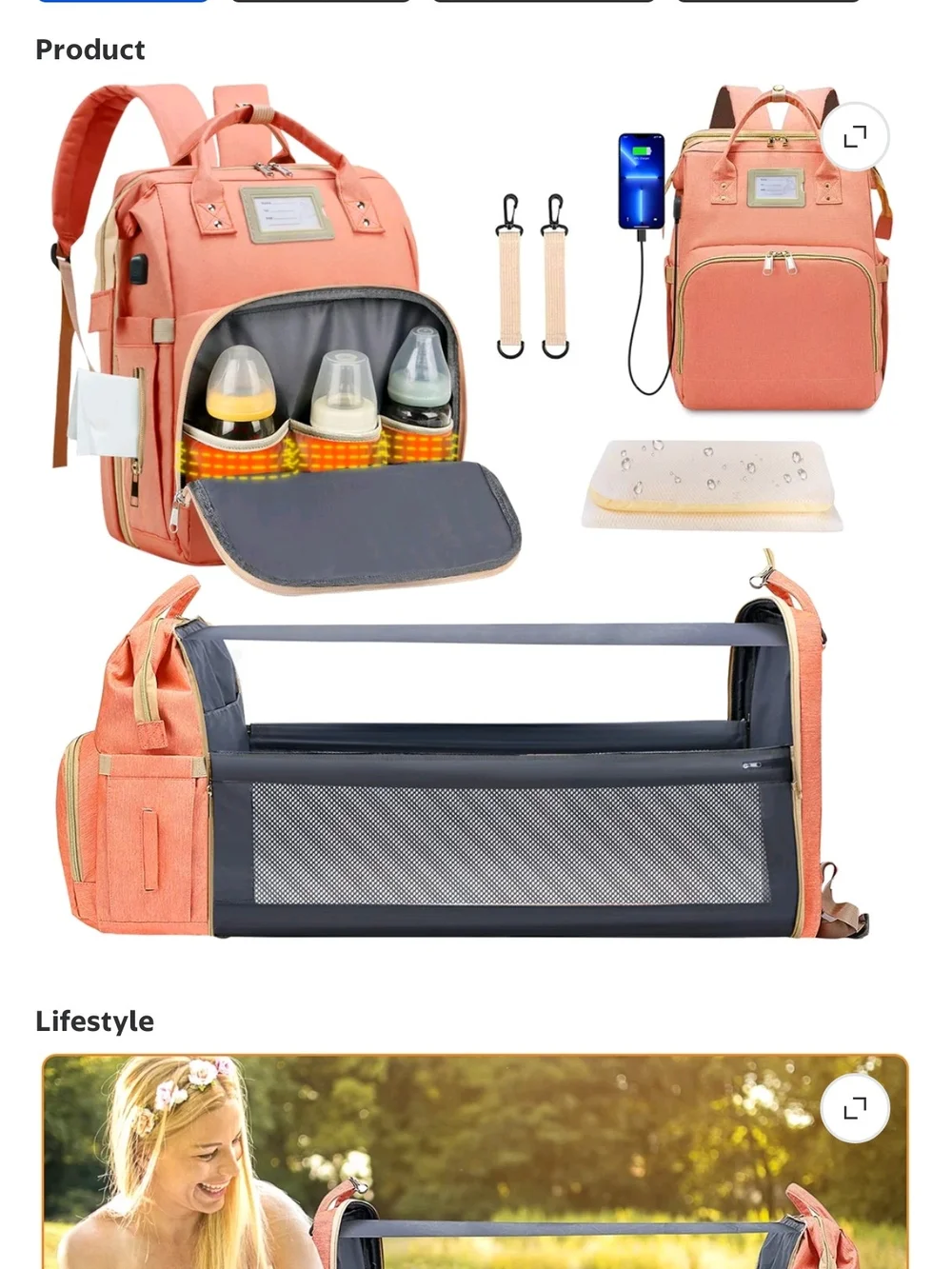 Coral Diaper Bag